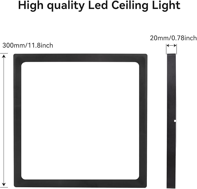8Pack 12inch Square Black 3200LM LED Flush Mount Ceiling Light,28W White 6000K Slim Surface Mount Ceiling Light Fixture for Kitchen Bedroom Living Room