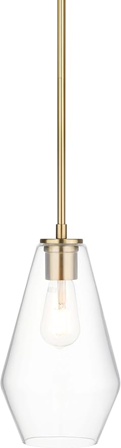 XiNBEi Lighting Brass Pendant Lights Kitchen Island, Modern Farmhouse Dining Room Light Fixtures Over Table Brushed Brass Glass Kitchen Hanging Lights for Bedroom,Bar,Sink XB-P1228-BS