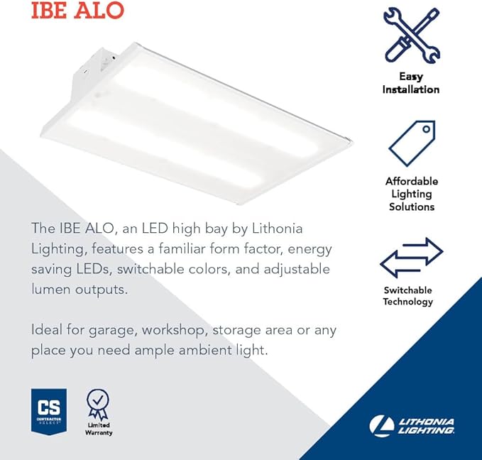 Lithonia Lighting I-Beam LED High Bay Light, Ceiling Lighting Fixture, Adjustable 12000/16000 Lumens, Selectable 4000K/5000K, LED Work Light, MVOLT 120-277V (IBE ALO21 MVOLT SWW9 80CRI DWH)