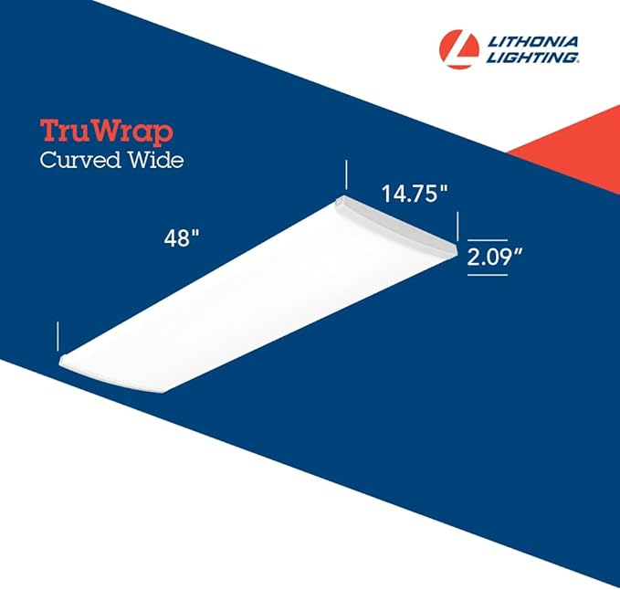 Lithonia Lighting TruWrap 4 Foot LED Ceiling Light Fixture, Low-Profile Wraparound LED Shop Light, Adjustable Lumens, Selectable Warm White/Cool White/Daylight Color, Curved Diffuser, Wide Width