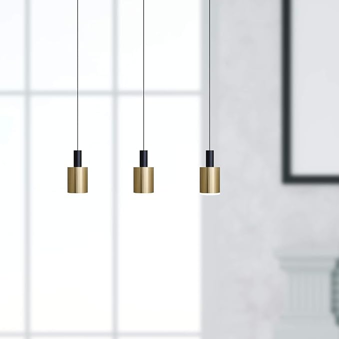 Virgo 3 Mini Pendant Lighting Black-Brass - LED Hanging Light Fixture for Kitchen Island, Bar, Foyer - Cluster Pendants - Dimmable, Adjustable Wire, Lamp Bulb Included