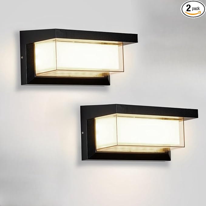 LANFU 18W Modern LED Wall Light Outdoor 2Pack,3000K Warm White Waterproof Porch Patio Lights Mount Outside Fixtures,Matte Black Aluminium