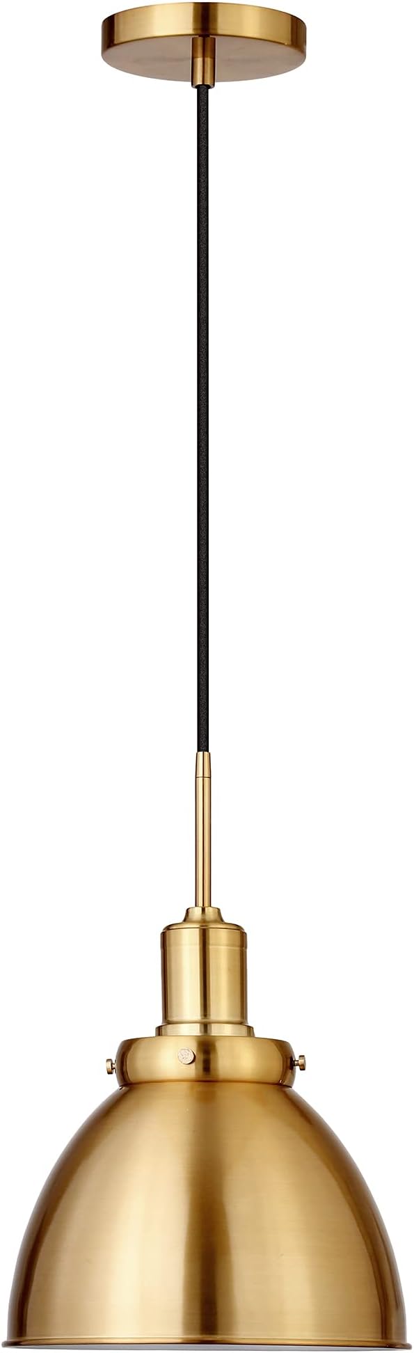 Henn&Hart 12" Industrial Pendant Light Fixture with Gold Metal Dome Shade and 8' Adjustable Cord for Kitchen Island, Dining Room or Game Room, Gold