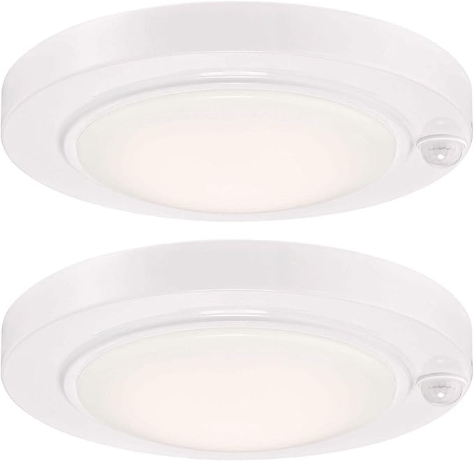 GRUENLICH LED Motion Sensor Flush Mount Ceiling Lighting Fixture, 8.7 Inch 11.5W 890 Lumen, Metal Housing, ETL Rated, 2-Pack, White Finish-3000K
