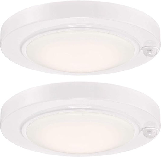 GRUENLICH LED Motion Sensor Flush Mount Ceiling Lighting Fixture, 8.7 Inch 11.5W 890 Lumen, Metal Housing, ETL Rated, 2-Pack, White Finish-3000K