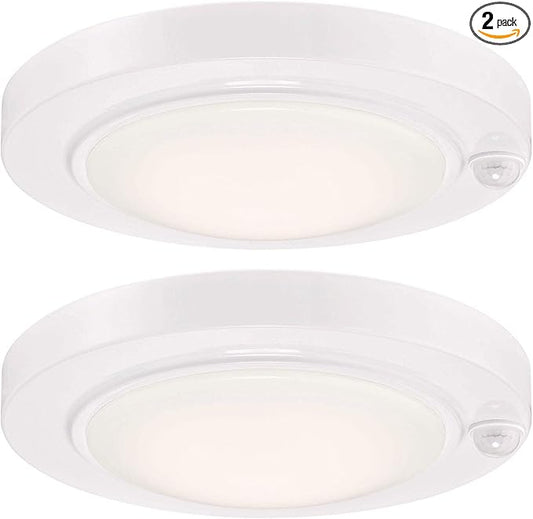 GRUENLICH LED Motion Sensor Flush Mount Ceiling Lighting Fixture, 8.7 Inch 11.5W 890 Lumen, Metal Housing, ETL Rated, 2-Pack, White Finish-5000K