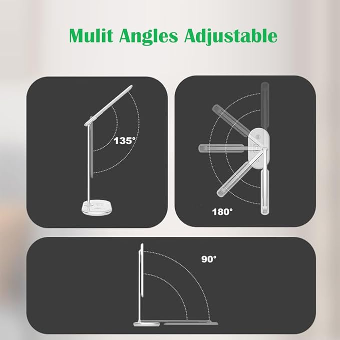IHAO 3in1 Wireless Charging Eye-Care Desk Lamp 15W Fast Charging Station for Phone, Smartwatch & Earbuds, Touch Control Dimmable LED Light Adjustable Gooseneck, Modern Office Table Lamp-HYT2096 White