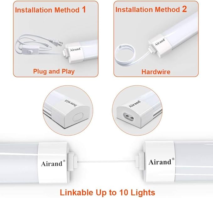 LED Shop Light Fixture 4FT Plug in Ceiling Lights Linkable LED Tube Light 5000K Plug in Light Fixture for Bathroom Garage Overhead with ON/Off Switch