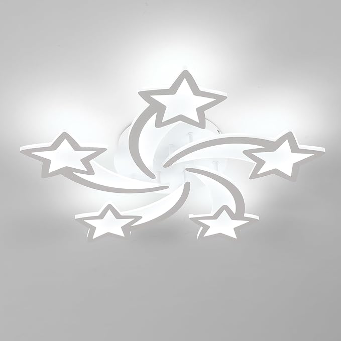 Goeco Kids Ceiling Light, 6500K 39W Modern Acrylic LED Close to Ceiling Light Fixture, White Star Shape Flush Mount Lamp for Kids Room, Nursery, Bedroom, Living Room