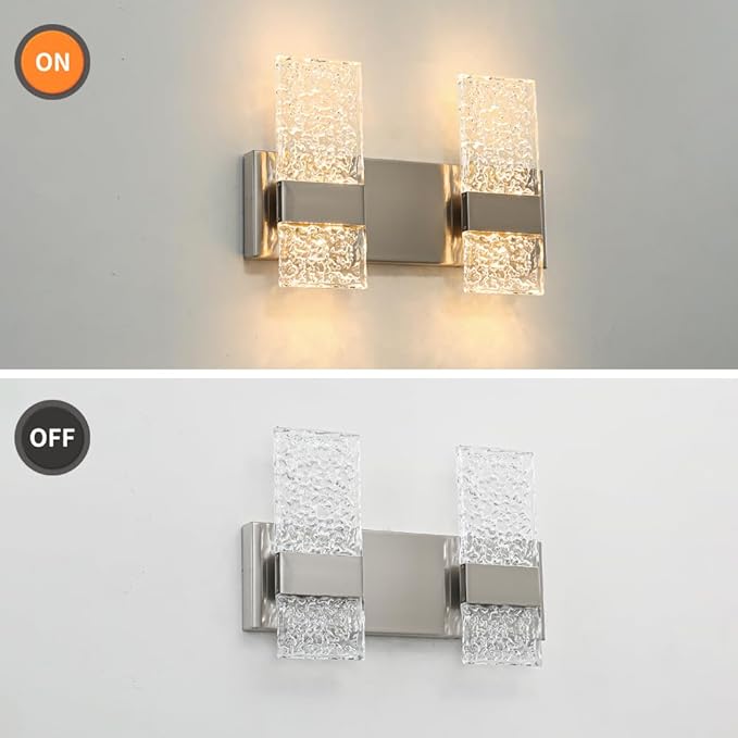 Modern Brushed Nickel 4-Lights Bathroom Vanity Light, LED Bathroom Light Fixtures Over Mirror, Dimmable Acrylic Wall Lighting Fixtures, Hardwired Wall Light(H9.25in, L13.78in)