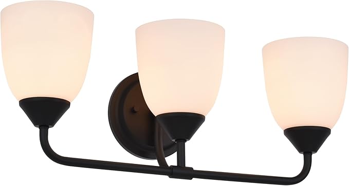 Black 3-Light Traditional Bathroom Vanity Light Fixtures Over Mirror, Modern Vanity Lights for Living Room, Standard E26 Base, Textured Black
