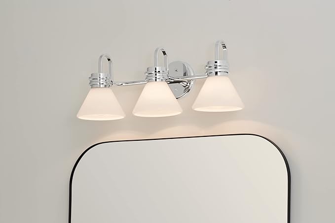 Kichler Farum 26" 3-Light Bathroom Vanity Light Fixture with Opal Glass in Chrome, Modern Wall Mount Over Mirror for Single or Double Vanity (26" x 9.5" x 9.5"), 55155CH