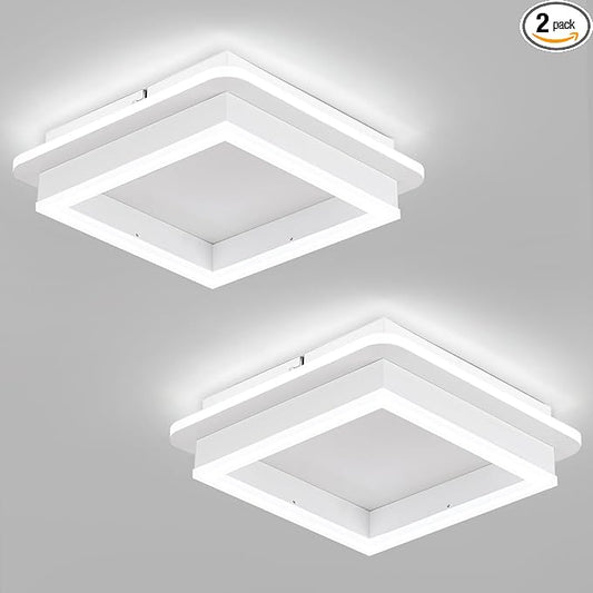 CANEOE 2 Packs Square Flush Mount Ceiling Light, 6000K Modern LED Ceiling Light Fixture, Minimalist Hallway Lighting Fixture Ceiling Lamp for Hallway Entryway Bedroom Balcony (White)