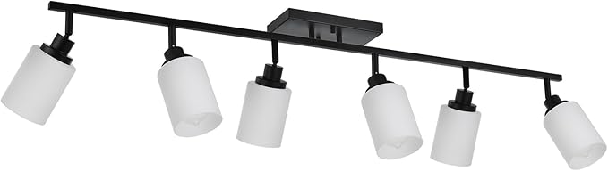 TODOLUZ 6-Lights Track Lighting Fixtures, Black Modern Bathroom Light Fixtures Ceiling with Rotatable Track Head & Opal White Glass, Wall Mounted Track Light for Kitchen