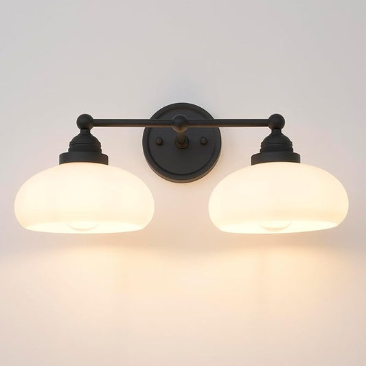 Vintage 2-Lights Sconces Wall Lighting with Milk White Glass Shade, Double Arm Wall Lamp Fixture for Living Room Dining Room Bedroom Hallway