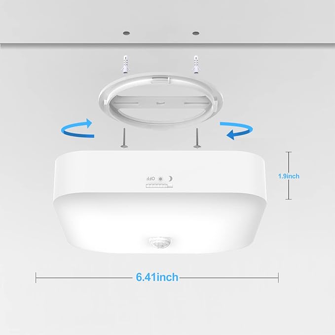 WhitePoplar Motion Sensor Rechargeable Ceiling Light Indoor with Remote, Wireless Battery Operated Rechargeable Sensor Light for Closet, Garage, Hallway, 3000K-6000K Battery Powered Shower Lights