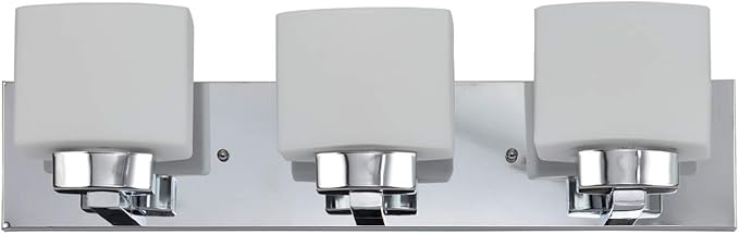 Design House 587469 Dove Creek 3-Light Vanity Light, Polished Chrome Finish, Frosted Glass Shades, Dimmable, Bathroom Wall Fixture