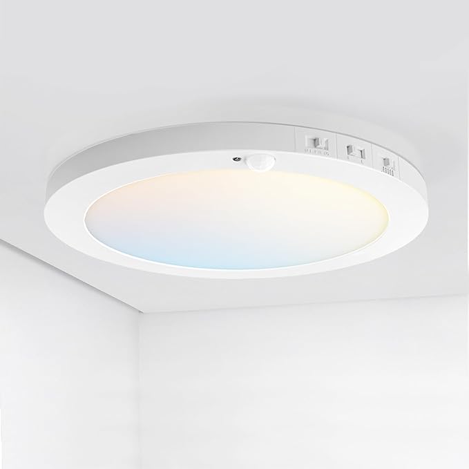 ASD LED 12" Round Flush Mount Ceiling Light Fixture, Low Profile Surface Lighting | 5CCT, Motion Sensored, Ultra-Thin, ETL Listed | 24W 1700LM 2700-6000K 120V | Kitchen, Hallway Lamp | White