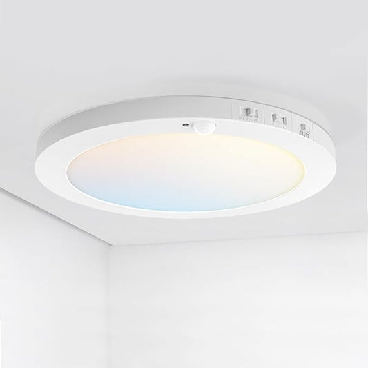 ASD LED 12" Round Flush Mount Ceiling Light Fixture, Low Profile Surface Lighting | 5CCT, Motion Sensored, Ultra-Thin, ETL Listed | 24W 1700LM 2700-6000K 120V | Kitchen, Hallway Lamp | White