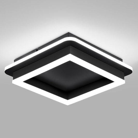 CANEOE Black Modern LED Ceiling Light, Square Flush Mount Ceiling Hallway Light Fxitures, 6000K Cold White Small Close to Ceilings Lamp for Bedroom Hallway Kitchen Balcony Cloakroom