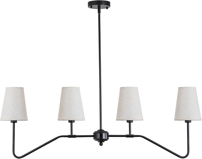 41” Modern Chandelier, 4-Light Linear Dining Room Light Fixture Over Table Classic Linear Pendant Light with Fabric Shades for Kitchen Island Living Room, Matte Black