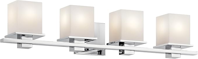 Kichler Tully 32" Vanity Light in Chrome, 4-Light Modern Bathroom Light with Satin Etched Cased Opal Glass, (32" W x 6.5" H), 45152CH