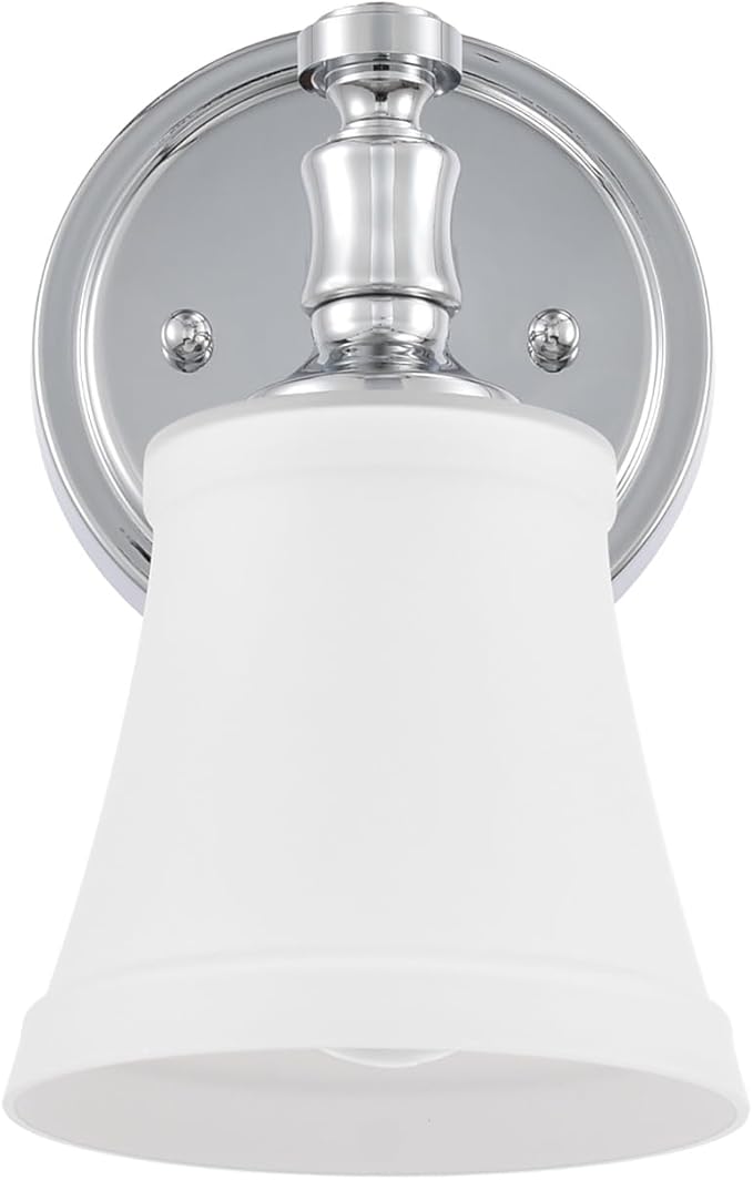 Wall Sconces, Traditional Chrome 1 Light Sconce, Wall Light with Opal Glass Shade for Bedroom Bathroom Living Room & Hallway Vanity Lighting Fixture