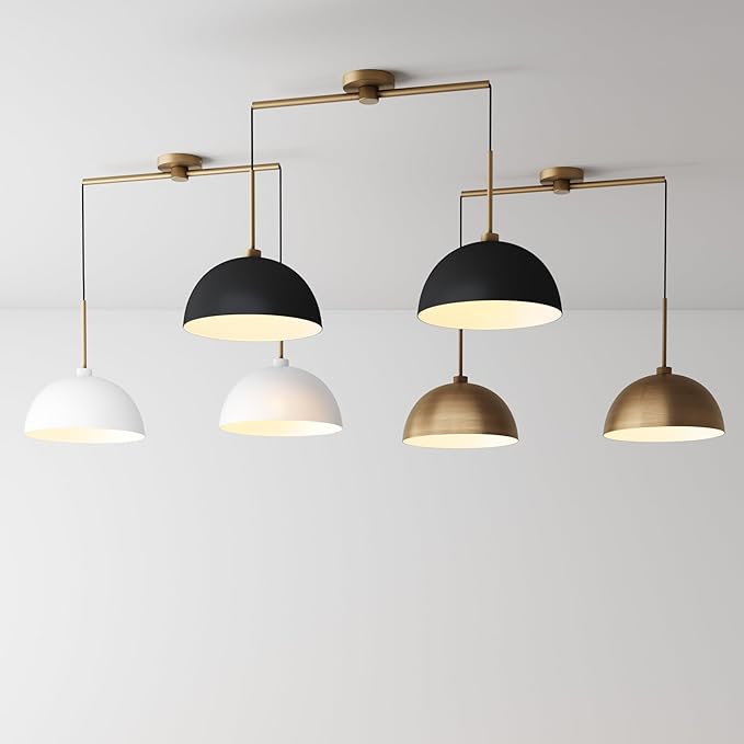 Nathan James Percy Modern 2-Light Pendant Island Light Fixture, Hanging Lights with Metal Shade and Adjustable Cord, for Kitchen, Living Room, Black/Vintage Brass, Set of 2