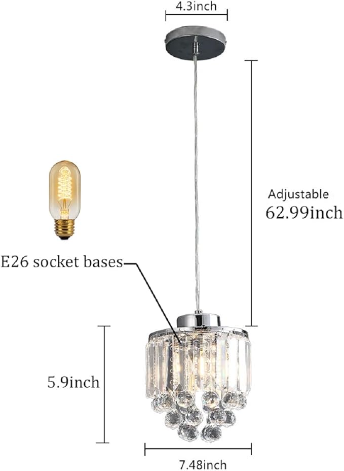 TFCFL 2 Pcs Chrome Crystal Ceiling Pendant Light, Crystal Beads Ceiling Hanging Light Fixture Pendant Light Lamp Chandelier Adjustable Height for Kitchen Island Dining Room Dining Hall