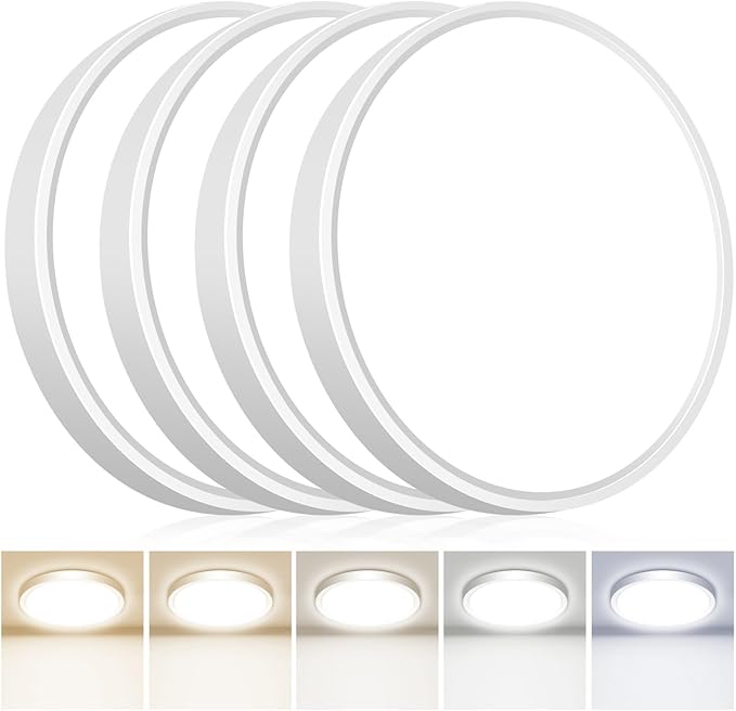 hepside 4Pack 12Inch LED Flush Mount Ceiling Light Fixture 5CCT 24W 2800LM Closet Light Fixture,Small Round Slim Surface Ceiling Lamp for Hallway,Bathroom,Bedroom,Kitchen,Interior