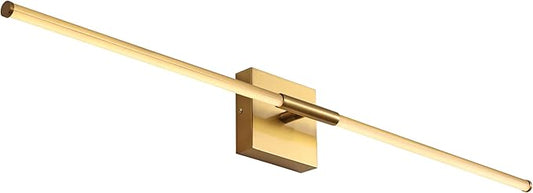 JONATHAN Y 32" Brass Gold Modern Dimmable Integrated LED Wall Sconce, Minimalist Adjustable Metal Vanity Light for Bathroom Mirror, Bedroom, Hallway, 3000K, ETL Listed (JYL7040B)