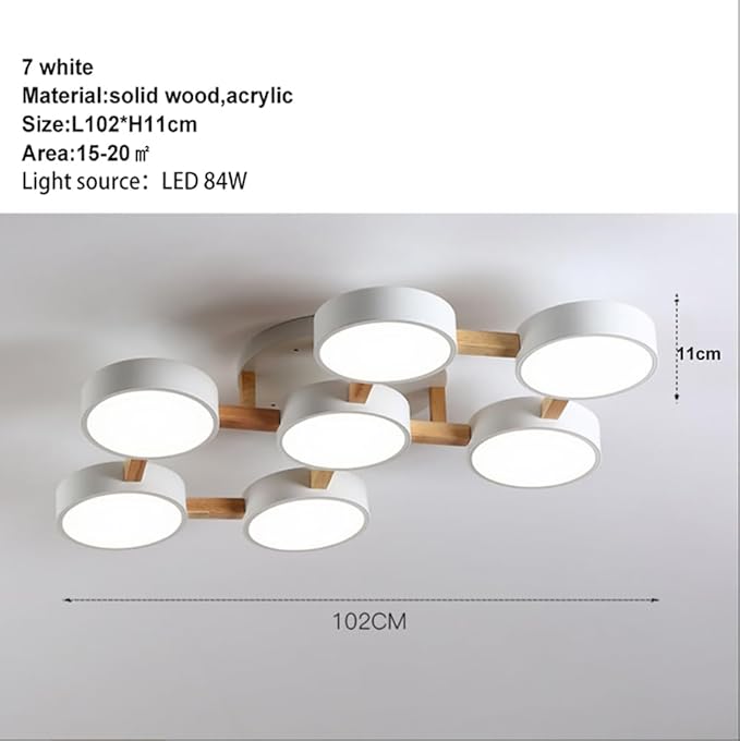 LED Ceiling Light Fixture,40 Inch 7-Lights Modern Ceiling Lights Flush Mount Wooden 84W Chandelier for Living Room Bedroom Kitchen,Dimmable 3000K/4000K/6000K Temperatures Selectable, White