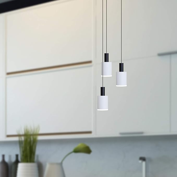 Virgo 3 Mini Pendant Lighting Black-White - LED Hanging Light Fixture for Kitchen Island, Bar, Foyer - Cluster Pendants - Dimmable, Adjustable Wire, Lamp Bulb Included