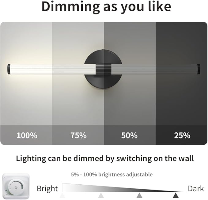 Bathroom Wall Sconces Set of 2 Hardwired Dimmable 5CCT LED Bathroom Light Fixtures Over Mirror 360° Full Lighting 31" Long Vanity Light Bar Modern Black Wall Sconce for Bath Bedroom Living Room