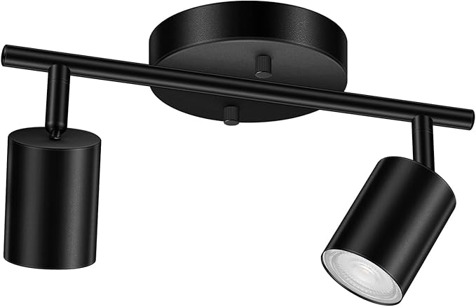 Black Track Lighting Ceiling, 2 Lights Track Lighting for Kitchen, Modern Track Lights Fixtures Ceiling Kit, Rotatable Track Heads, Wall Mount Spot Lighting for Living Room/Bedroom(Bulb Not Included)