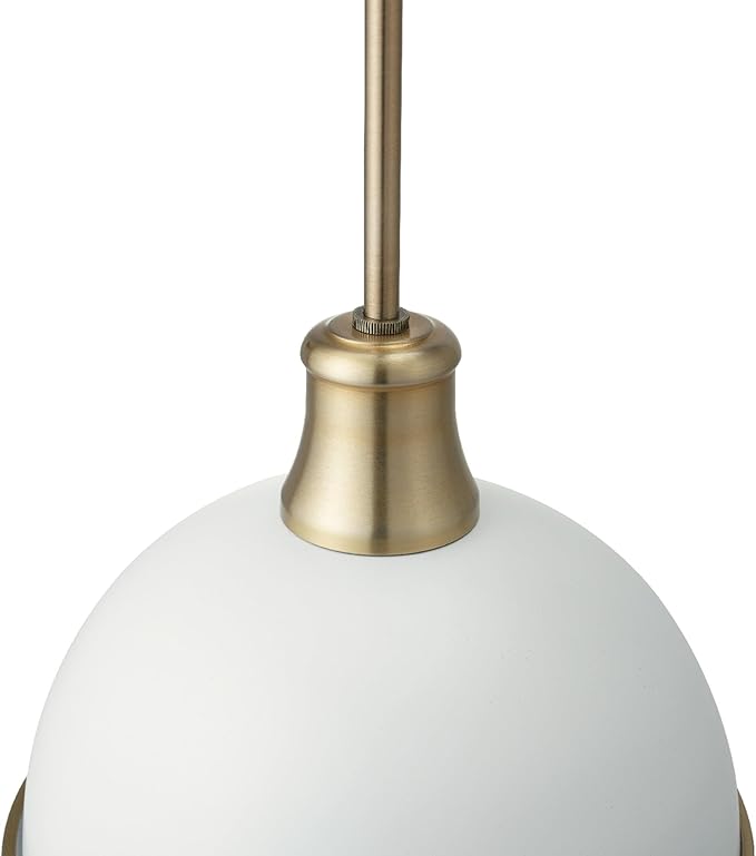Globe Electric 60824 1-Light Pendant Light Fixture, Matte White, Brass Accents, Adjustable Hanging Height, Sloped or Vaulted Ceiling, Modern Lights for Kitchen Island, Hallway, or Dining Room