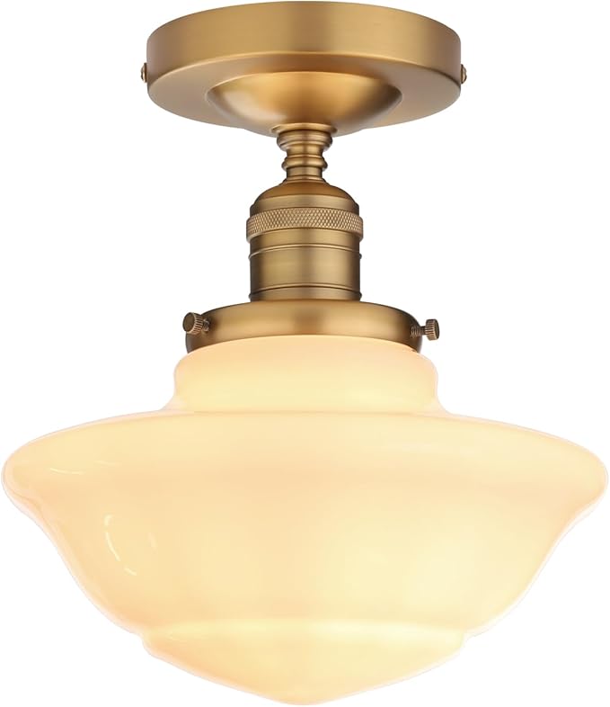 Pathson Vintage Flush Mounted Ceiling Lighting with Milk White Glass Shade, Mid-Century Style Ceiling Light Fixture for Hallway Foyer Loft Living Room Bedroom