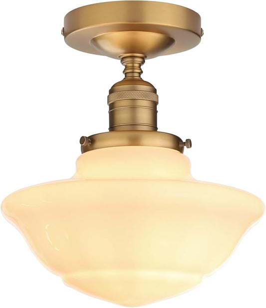 Pathson Vintage Flush Mounted Ceiling Lighting with Milk White Glass Shade, Mid-Century Style Ceiling Light Fixture for Hallway Foyer Loft Living Room Bedroom