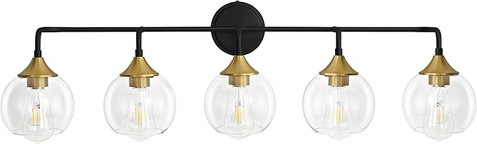 Bathroom Vanity Light with Clear Glass Shade, E26 Base, Vanity Lighting Fixtures Over Mirror, 39 Inch Vanity Lights for Bathroom (Exclude E26 Bulb) (Black and Gold, 5-Lights)