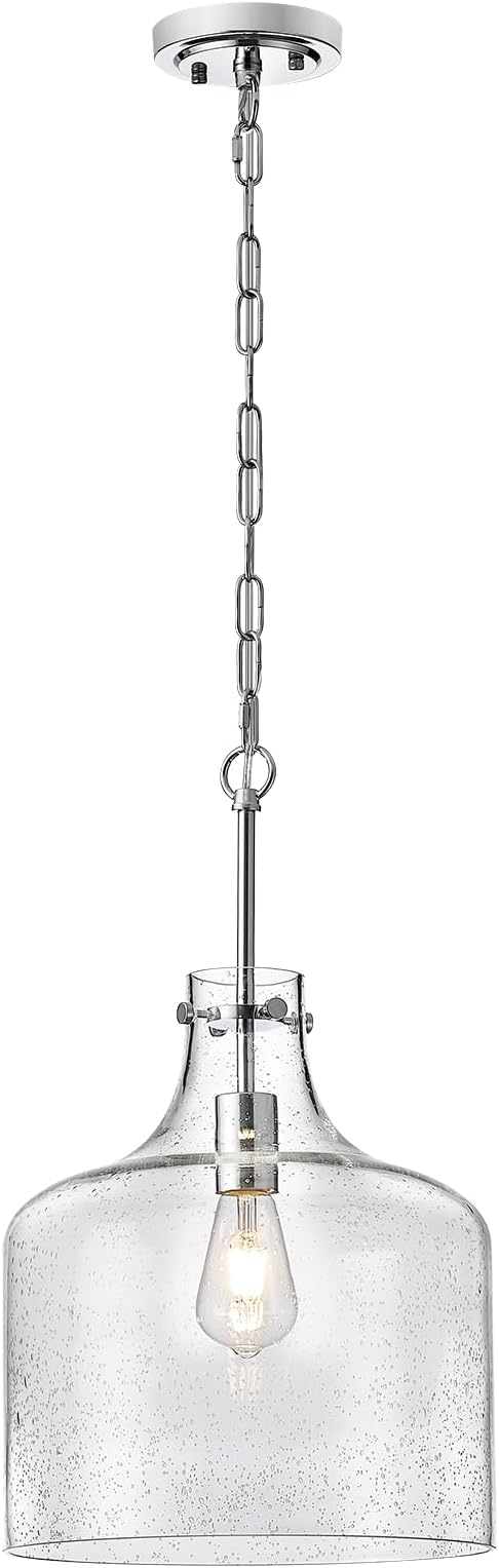 CATINER 12" Chrome Seeded Glass Pendant Light, Modern Farmhouse Hanging Ceiling Light Fixture for Kitchen Island, Dining Room, Hallway, Hand-Blown Bubble Glass Shade, E26 Dimmable Pendant Lighting