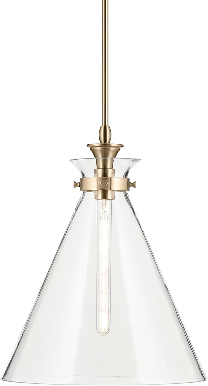Kichler Laria 1-Light Pendant, Updated Traditional Light, Sloped Ceiling Compatible, for Kitchen with Clear Glass in Champagne Bronze (19.75" x 16"), 52775CPZCLR