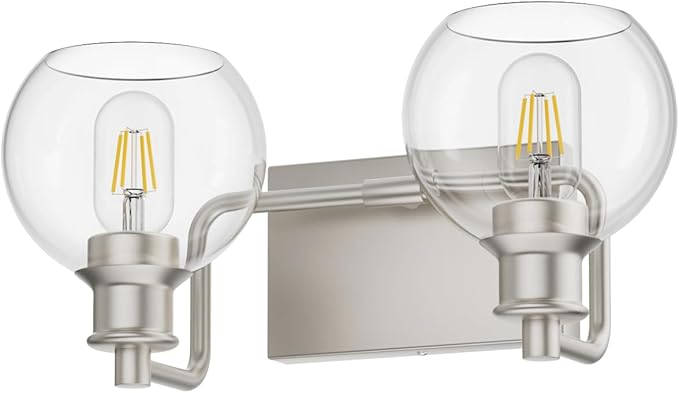 Tipace 2 Light Wall Scone Vintage Vanity Light Fixtures Brushed Nickel Wall Light for Bathroom Lights Over Mirror with Globe Glass Shade Light Fixtures (Exclude Bulb)