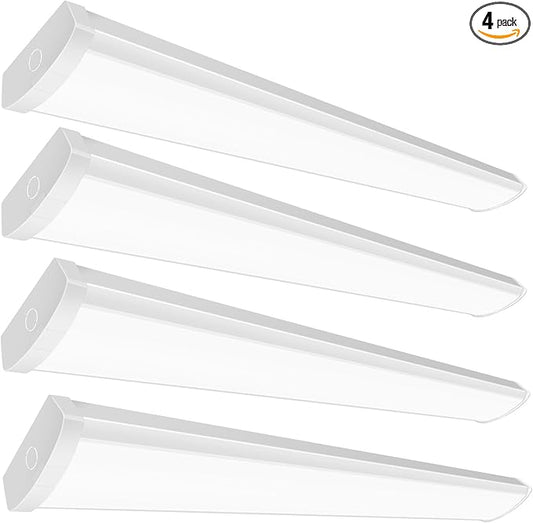 4PK 4FT LED Wraparound Light, 48 Inch Garage Ceiling Lights, 24/31/38/46W, 5500LM, 3000-6500K 5CCT, 120-277V Hardwired 4FT Led Light Fixtures for Garage, Workshop,Closet,Shop,UL(0-10 v dimming!)