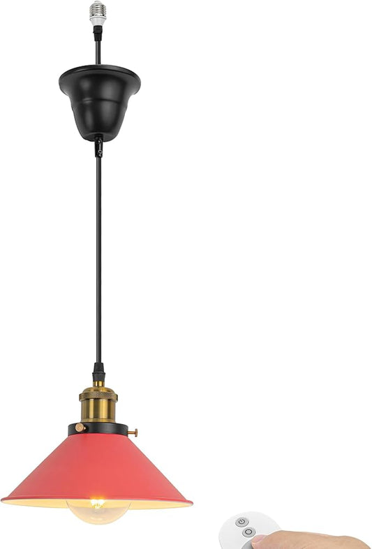 1 Pcs Ceiling Light Conversion Dimmable Pendant E26 Base Connections Metal Red Cone Shade Industrial Style Adjusted 3.2ft Wire Conversion Kit for E26 Spot Light