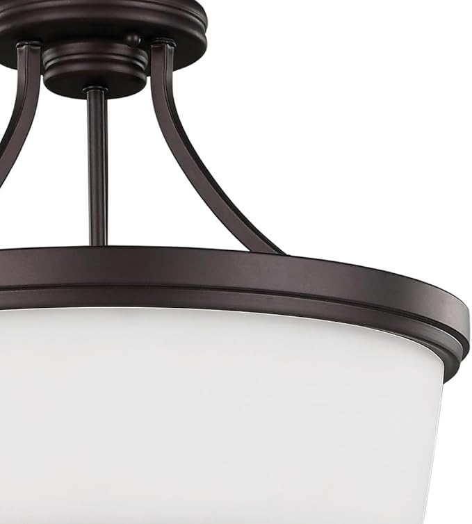 Canarm Jackson 3-Light Semi-Flush Mount, Oil Rubbed Bronze Ceiling Light with Opal Glass Shade, Transitional Lighting for Bedroom or Hallway