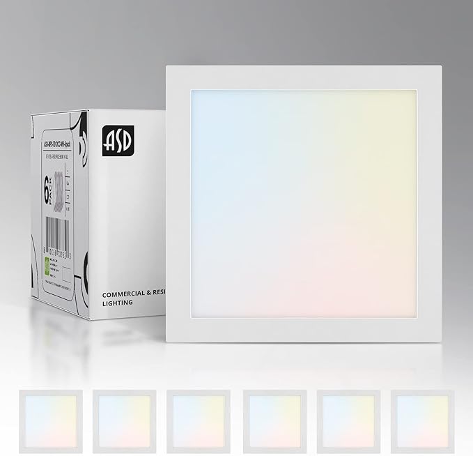 ASD LED 5" Square Flush Mount Light | 10W 740LM 3000-5000K 120V | 3CCT, Dimmable, Ultra Slim, ETL Listed | Thin Surface Lamp, Bedroom Ceiling Lighting | White, 6 Pack