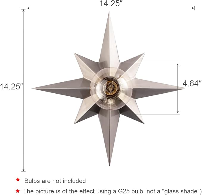 VILUXY Flush Mount Ceiling Light, Satin Nickel Star Light Fixtures Ceiling for Hallway, Entryway, Study Room, Bedroom