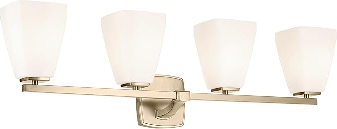 Kichler Marant 4-Light Bathroom Vanity Light Fixture with Opal Glass, 33.25" Modern Wall Mount Lighting Over Mirror in Champagne Bronze for Powder Room (33.25" W x 9.5" H), 55217CPZ