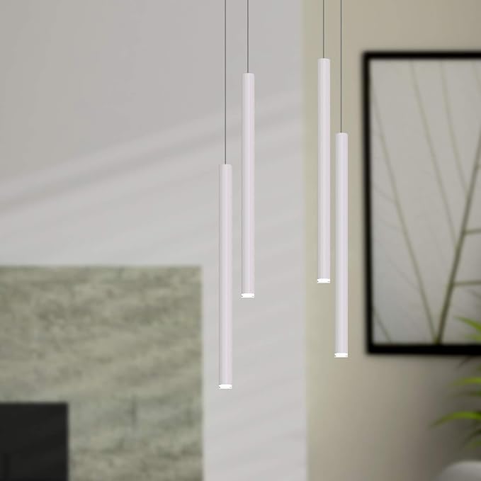 CANALIS 4 Mini Pendant Lighting White - LED Hanging Light Fixture for Kitchen Island, Bar, Foyer - Cluster Pendants - Dimmable, Adjustable Wire, Lamp Bulb Included