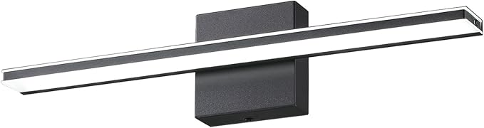 Black LED Vanity Lights 12W 20 Inch Bathroom Vanity Light Bar Acrylic Modern Bathroom Light Fixtures Over Mirror IP44 Wall Sconces Lights for Bathroom Bedroom Cool White 6000K